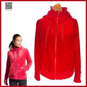 Athleta Medium EUC Red Velour Triumph Hoodie in Double Cozy Karma